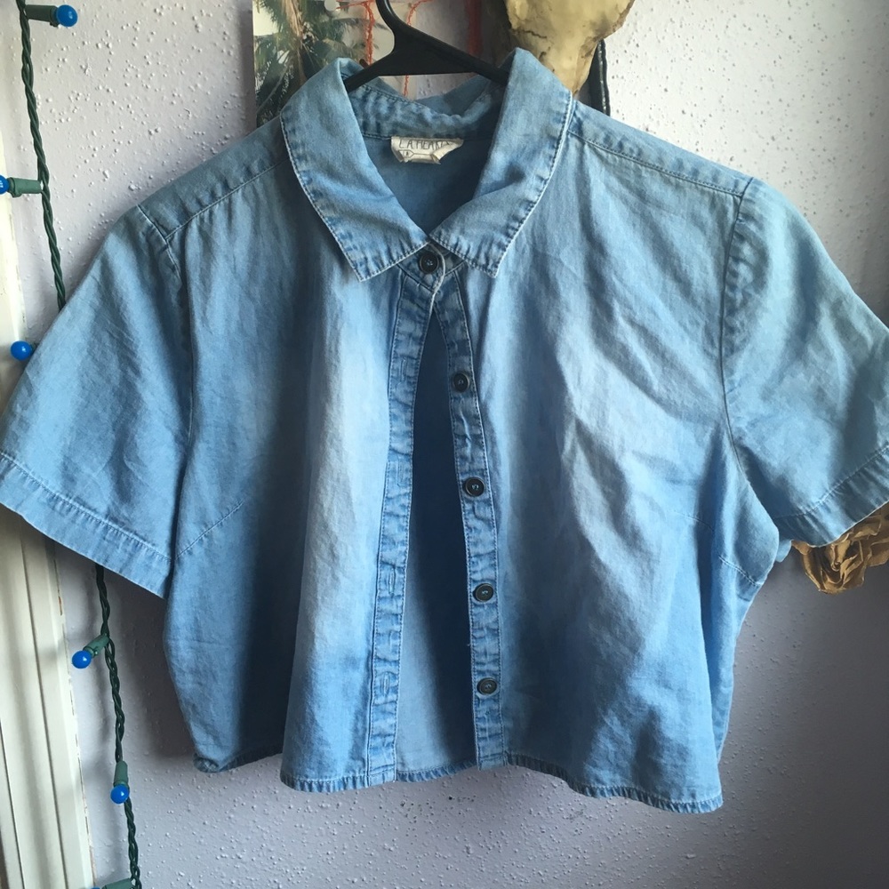LA Hearts denim chambray crop top